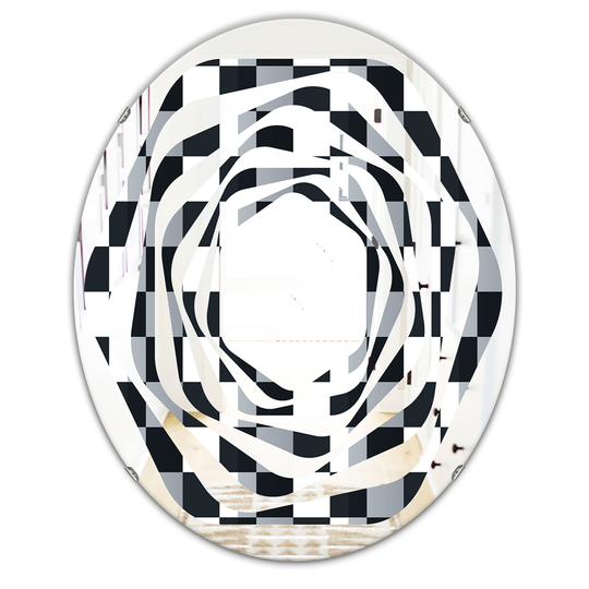 Designart 31.5-in x 23.7-in Geometric Monochrome Pattern I Modern Oval Wall Mirror - Multi-Colour