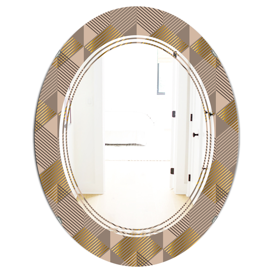 Designart 31.5-in L x 23.7-in W Oval Retro Square Design VI Brown Polished Wall Mirror