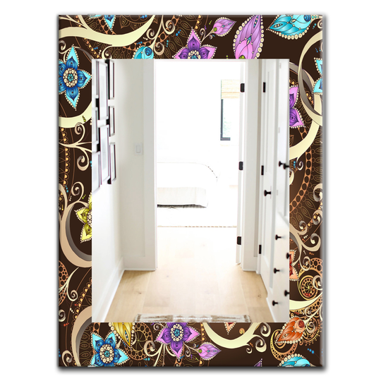 Designart Canada Rectangle 35.4-in L x 23.6-in W Obsidian Bloom Bohemian Polished Wall Mirror