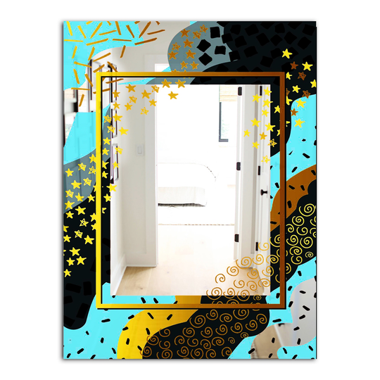 Designart Playful Gold 3 Rectangular 35.4-in L x 23.6-in W Polished Glam Wall Mounted Mirror