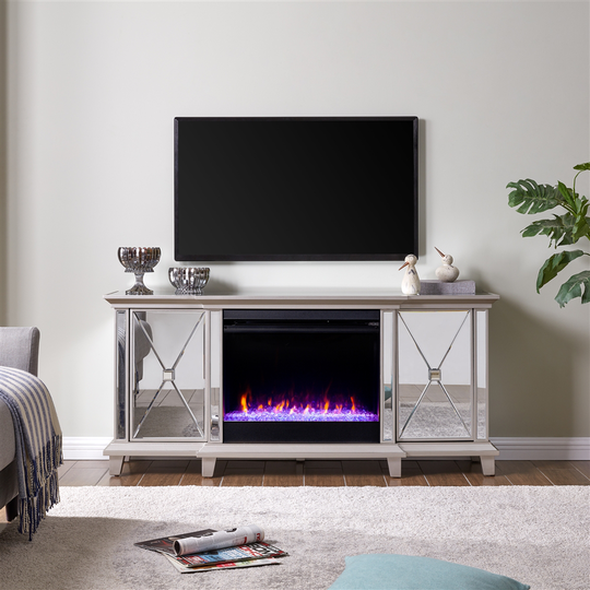 Southern Enterprises Ormix 58-in Mirror and Silver Fan-forced Electric Fireplace