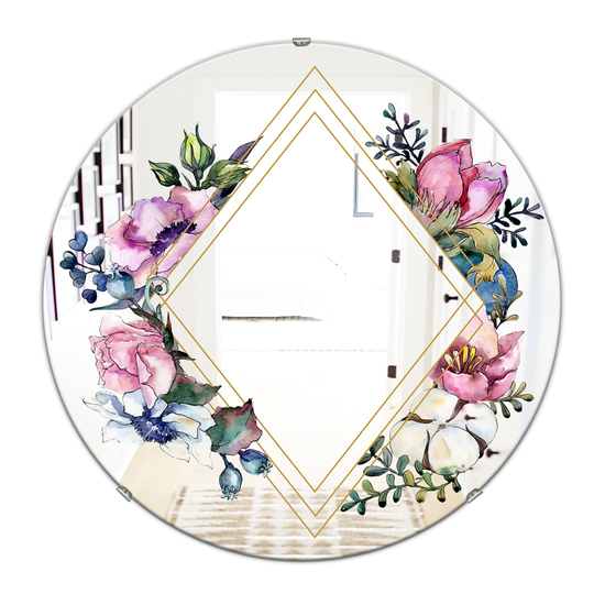 Designart Winter Floral Round 24-in L x 24-in W Polished Country Pink Wall Mounted Mirror