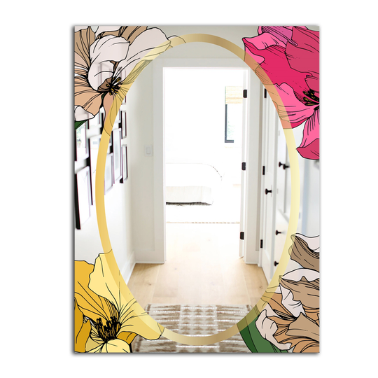 Designart Garland Sweet 23 Rectangular 35.4-in L x 23.6-in W Polished Country Red Wall Mounted Mirror