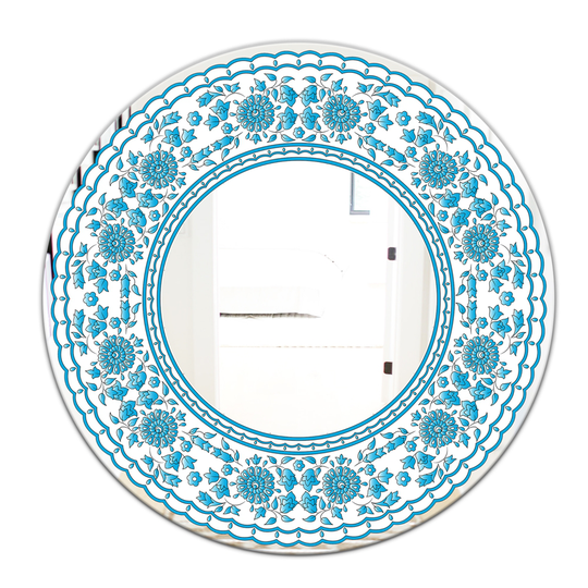 Designart Canada 24-in L x 24-in W Round Blue Traditional Flowers Polished Wall Mirror
