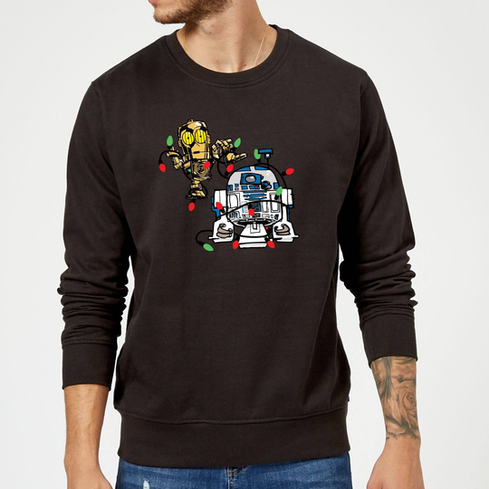 Star Wars Tangled Fairy Lights Droids Black Christmas Jumper - S