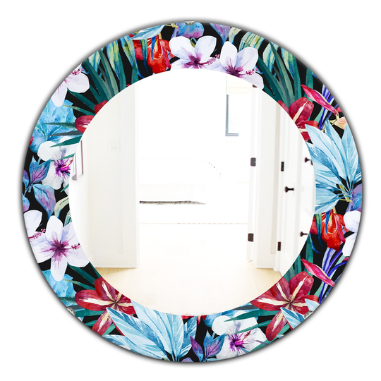 Designart Canada 24-in L x 24-in W Round Obsidian Bloom Bohemian Polished Wall Mirror