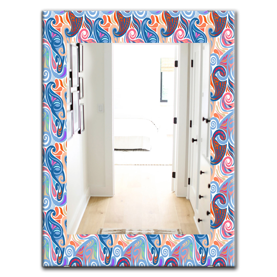 Designart 35.4-in x 23.6-in Blue Colourful Abstract Paisley Pattern Modern Mirror