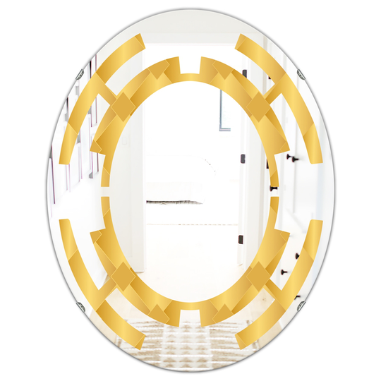 Designart 31.5-in x 23.7-in Golden Geometric I Modern Oval Wall Mirror in Gold