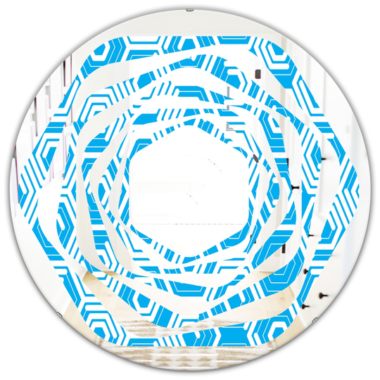 Designart Blue 24-in Round Retro Hexagon Pattern VII Polished Wall Mirror