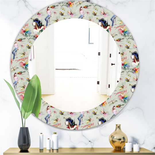 Designart 24-in x 24-in Green Sweet Girl Summervibes Traditional Mirror