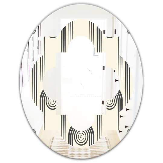 Designart 31.5-in L x 23.7-in W Oval Grey Retro Curved Minimal Geometric Ornament II Polished Wall Mirror