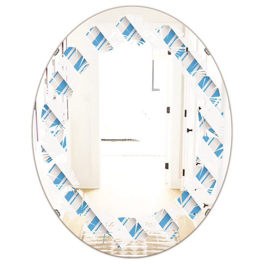 Designart Oval 31.5-in L x 23.7-in W 3D White and Blue Pattern VI Modern Polished Wall Mirror