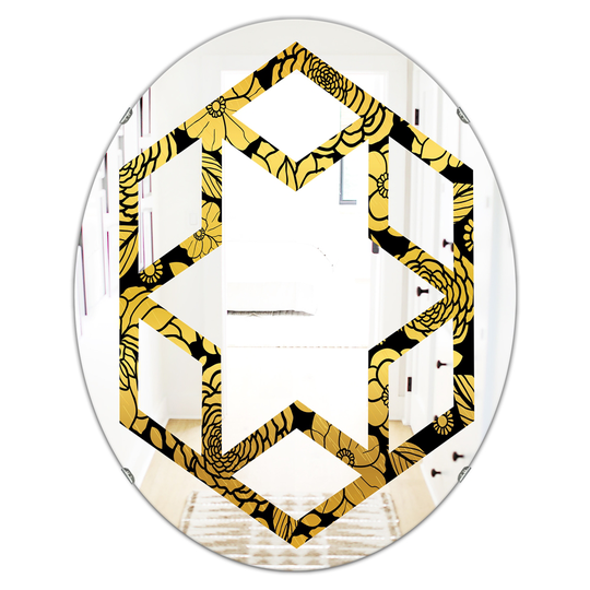 Designart 31.5-in L x 23.7-in W Oval Golden Floral II Modern Polished Wall Mirror
