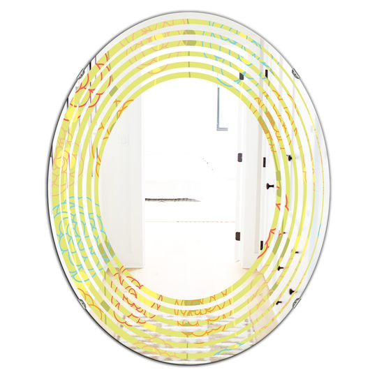 Designart Retro Handdrawn Flowers Oval 31.5-in L x 23.7-in W Polished Yellow Wall Mounted Mirror