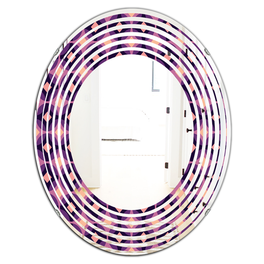 Designart Retro Circular Purple and Yellow Pattern Modern Oval Wall Mirror