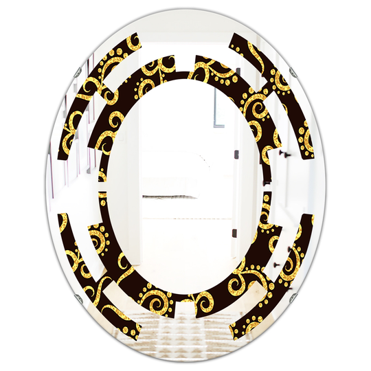 Designart 23.7-in W x 31.5-in L Oval Gold and Black Swirl II Polished Wall Mirror