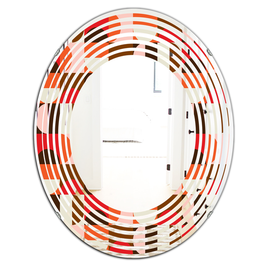Designart 31.5-in x 23.7-in Retro Geometric Design II Modern Oval Wall Mirror in Red