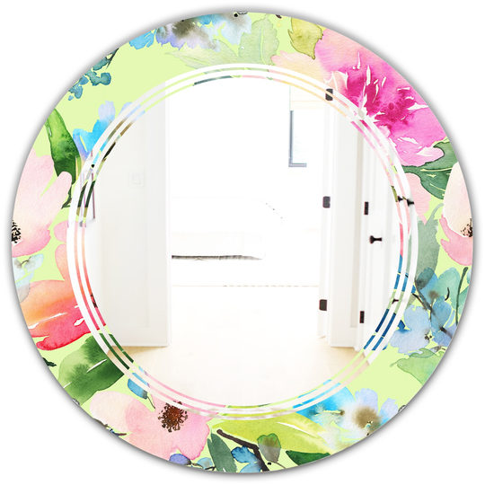 Designart Canada Round 24-in L x 24-in W Floral Botanical Retro Polished Wall Mirror