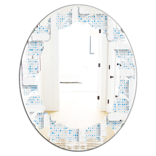 Designart 31.5-in L x 23.7-in W Oval 3D Light Blue and White Pattern I Polished Wall Mirror