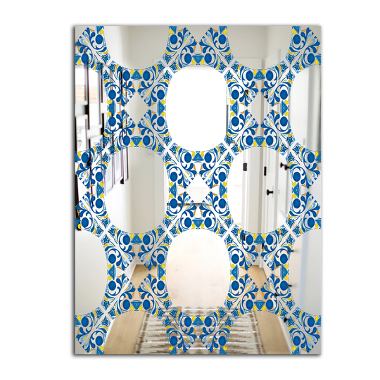 Designart Circular Rhythm 5 Rectangular 35.4-in L x 23.6-in W Polished Mid-Century Blue Wall Mounted Mirror