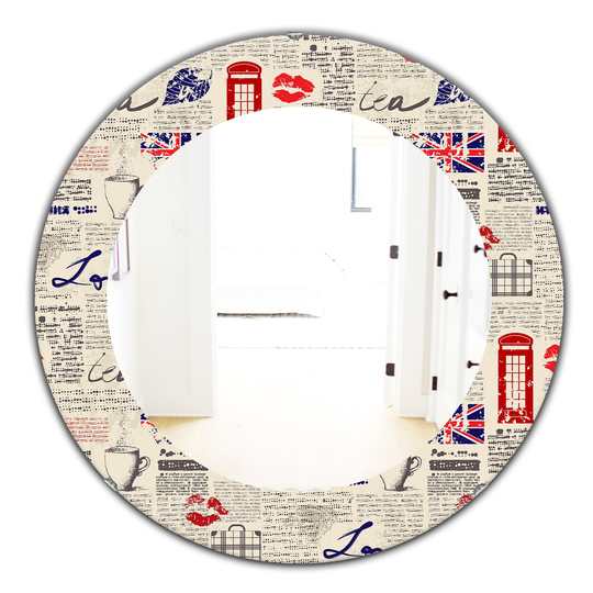 Designart 24-in x 24-in Red UK London Vintage Kiss Print Modern Mirror