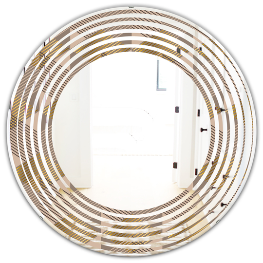 Designart Brown Round 24-in Retro Square Design VI Polished Wall Mirror