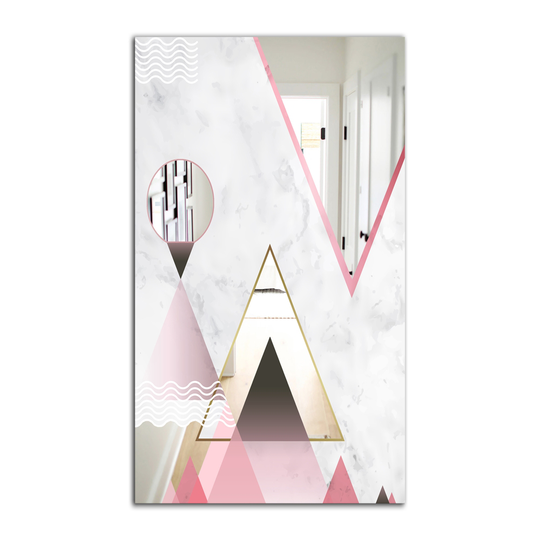 Designart Triangular Spacy Spheres 4 Rectangular 35.4-in L x 23.6-in W Polished Mid-Century Pink Wall Mounted Mirror