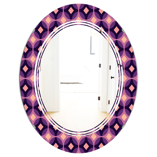 Designart 31.5-in x 23.7-in Retro Circular Purple/Yellow Pattern Modern Oval Mirror
