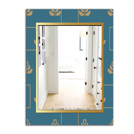 Designart Rectangular 35.4-in L x 23.6-in W Polished Modern Blue/Gold Wall Mounted Mirror