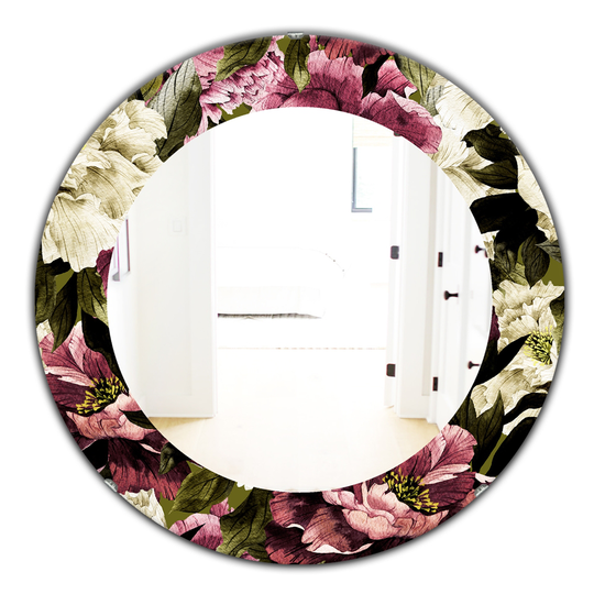 Designart Canada 24-in L x 24-in W Round Pink Obsidian Bloom Traditional Polished Wall Mirror