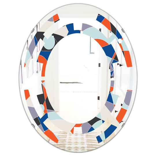 Designart Oval 31.5-in L x 23.7-in W Orange Retro Geometric Grid IV Modern Polished Wall Mirror
