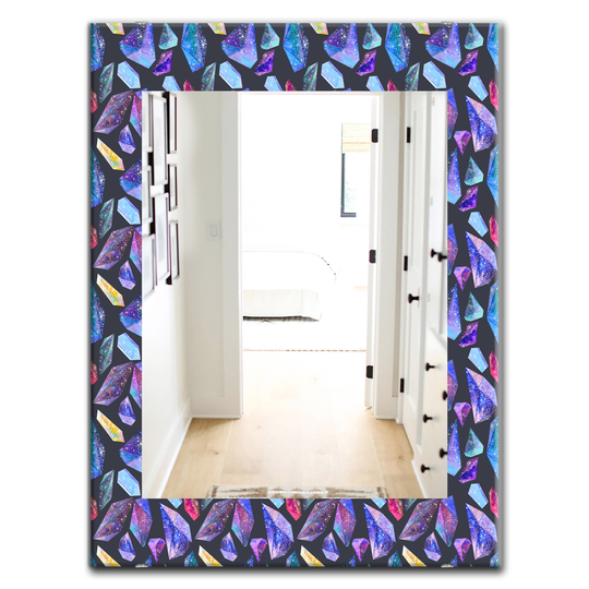 Designart 35.4-in x 23.6-in Purple Pattern with Watercolour Crystals and Star Sky Modern Mirror
