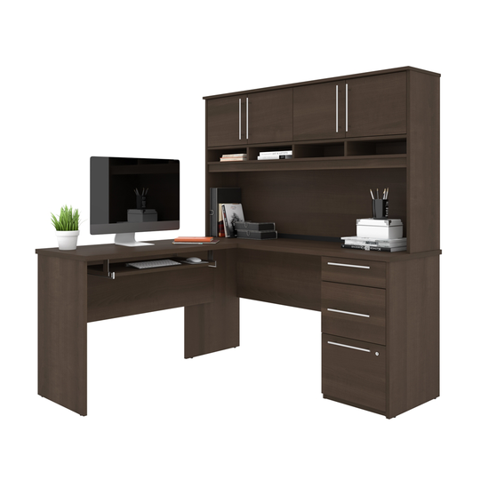 Bestar Innova 59.8-in Brown Modern/Contemporary L-Shaped Desk with Hutch
