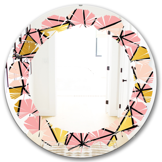 Designart Round Pink 24-in Triangular Gold Design II Polished Wall Mirror