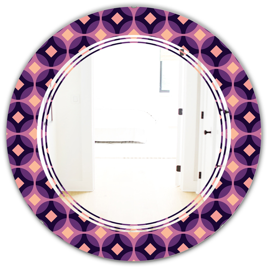 Designart Retro Circular Purple and Yellow Pattern Modern Round Wall Mirror