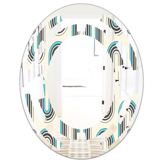 Designart 31.5-in L x 23.7-in W Oval Grey Retro Geometrical Abstract Minimal Pattern IV Modern Polished Wall Mirror