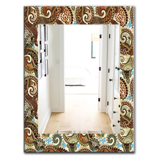 Designart 35.4-in x 23.6-in Brown Paisley Bohemian/Eclectic Mirror