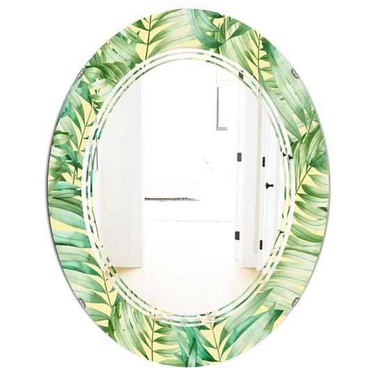 Designart Canada Oval 31.5-in L x 23.7-in W Tropical Retro Foliage Polished Wall Mirror