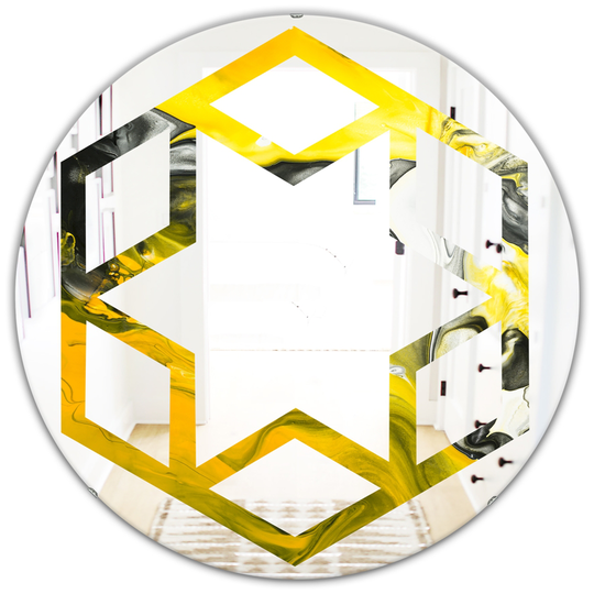 Designart Canada Round 24-in L x 24-in W Yellow Marble Modern Polished Wall Mirror
