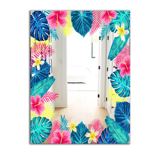 Designart Tropical Mood Blue 10 Rectangular 35.4-in L x 23.6-in W Polished Farmhouse Wall Mounted Mirror