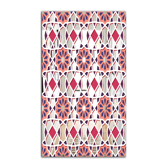 Designart Canada 35.4-in L x 23.6-in W Rectangle Pink Geometric Flowers Polished Wall Mirror