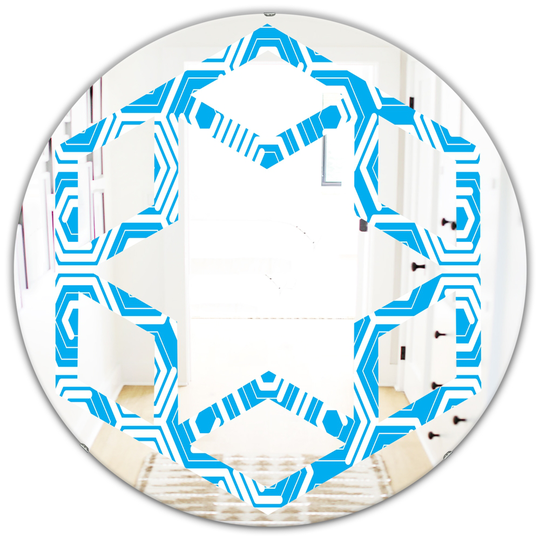 Designart 24-in Blue Round Retro Hexagon Pattern VII Polished Wall Mirror