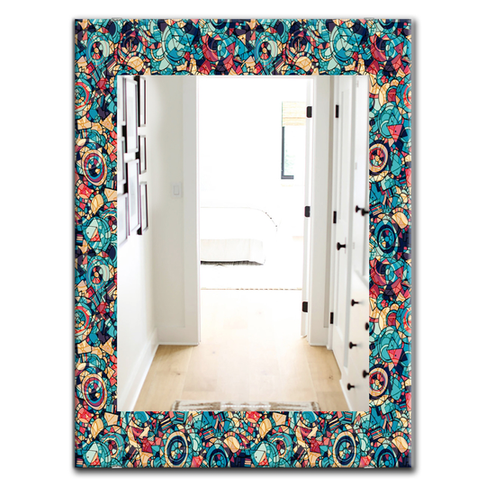 Designart 35.4-in x 23.6-in Blue Geometric Hand Drawn Modern Mirror