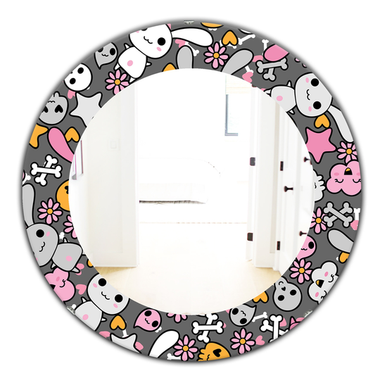 Designart Canada 24-in L x 24-in W Round Little Rabbit Kawall with Pink Flowers Polished Wall Mirror