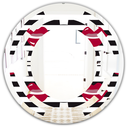 Designart 24-in Black Round Red Lips Fashion Pattern Modern Polished Wall Mirror