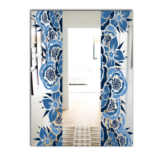 Designart Garland Vivid 4 Rectangular 35.4-in L x 23.6-in W Polished Farmhouse Blue Wall Mounted Mirror