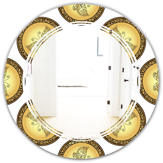 Designart 24-in Gold/Brown Pattern with Gradient Vintage Circles Round Mirror