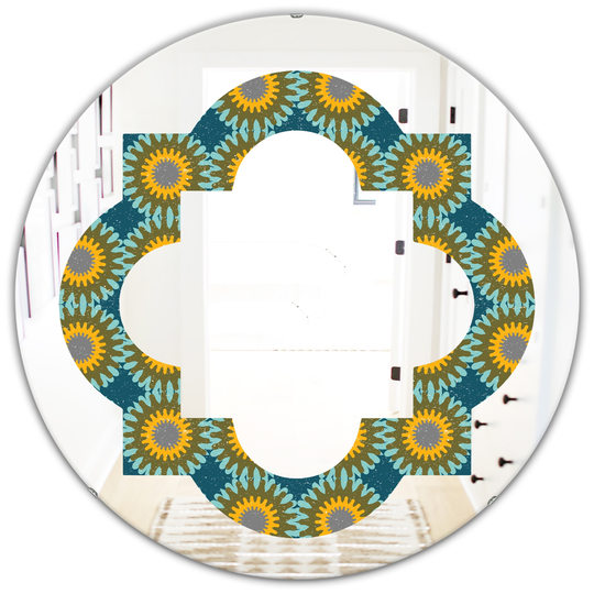 Designart 24-in Round Yellow Retro Circular Pattern I Polished Wall Mirror