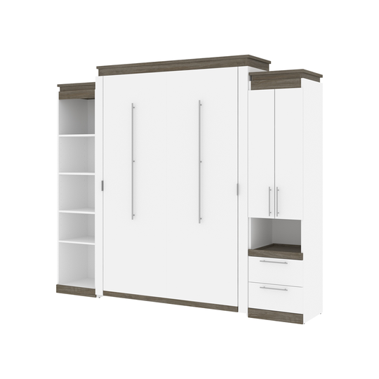 Bestar Orion Queen Murphy Bed Integrated Storage White & Walnut Grey