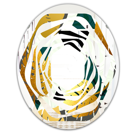 Designart 31.5-in Golden Foliage V Modern Oval Wall Mirror - Multi-Colour